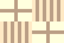beige flag divided into quadrants; top-left and bottom right feature a darker beige cross while top-right and bottom-left are each divided into 9 vertical stripes, alternating between light and dark beige
