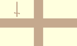 beige flag divided into quadrants by a darker beige cross. another darker beige cross is in the top-left quadrant