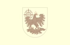 beige flag with beige coat of arms in the center, featuring a dark beige bird wearing a light beige crown with 4 small birds at its feet