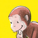 A brown cartoon monkey in front of a yellow background